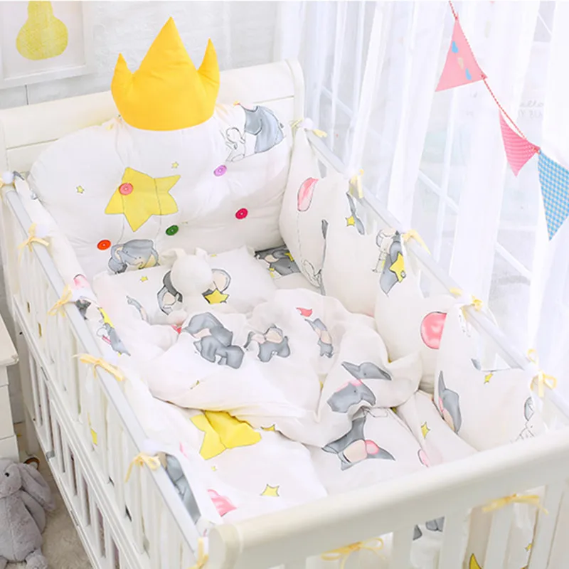 Hot Crown 5 pcs Detachable Crib Bedding Safe Protect Bumpers +Bed Sheet Cotton Baby Cot Bedding Set Multi Color and Sizes