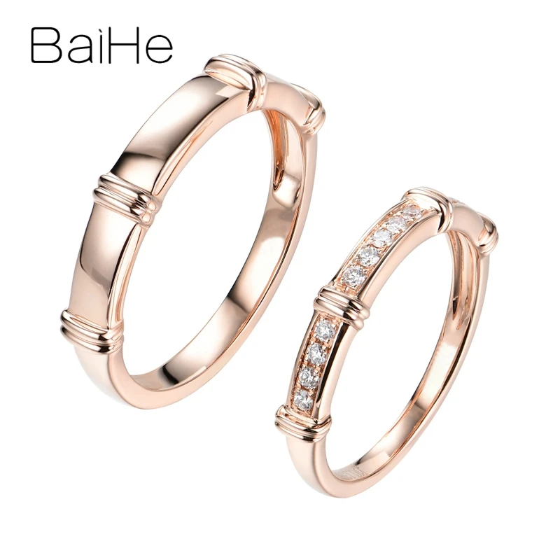 Couple ring BAIHE, 14 к, розовое золото, H/SI, всего 0.13ct, натуральные бриллианты, обручальное кольцо, модное, хорошее ювелирное изделие, мужское кольцо, женское кольцо, пара колец - Цвет камня: Couple ring