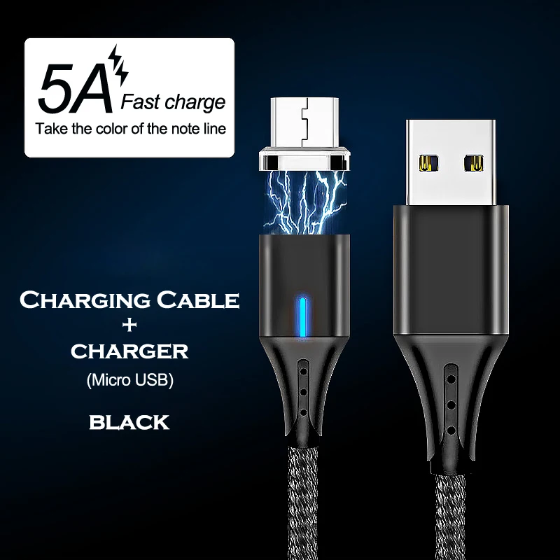 Black Micro USB 5А Магнитный супер быстрый зарядный кабель Micro usb type C для huawei Lite P9/P10/P20 USB C для Iphone xiaomi Быстрая зарядка USB кабель - Цвет: Black Micro USB