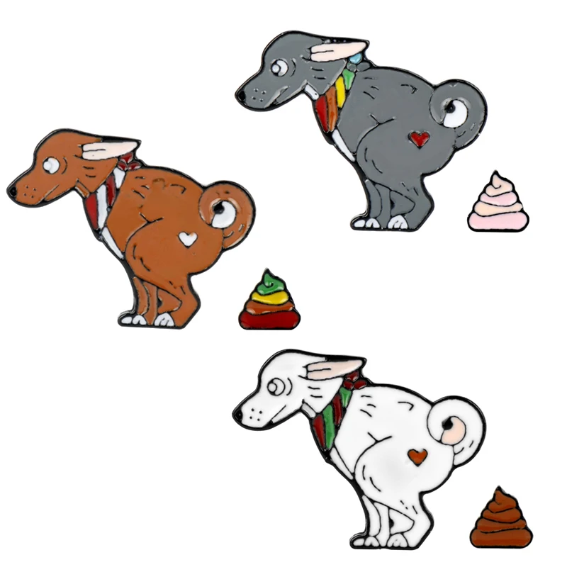 Эмалированная брошь-кнопка Пёс из мультфильма и собачьего дерьма Форма