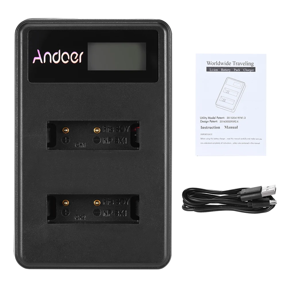 Andoer Мини Портативный двойной слот ЖК-экран USB зарядное устройство для Sony NP-BX1 DSLR