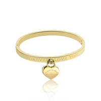 hot classic stainless steel gold colour bracelets bangles wholesale jewelry fine double peach heart love bracelets female