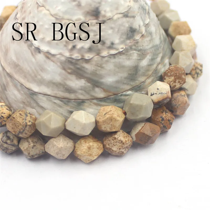 

Free Shipping BGSJ 8mm Faceted Round Polygonal Picture Jasper Natural Stone Craft Beads Strand 15"