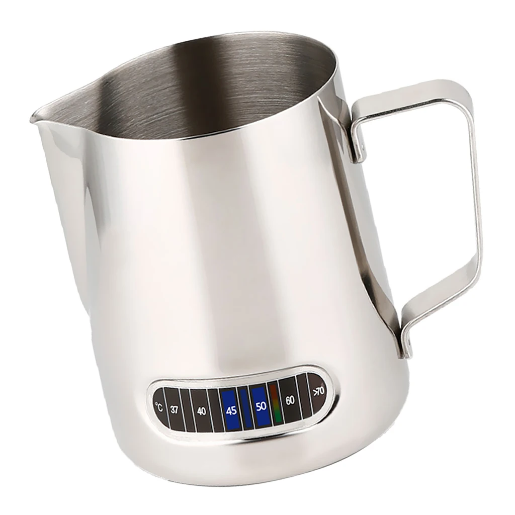 

600ml Stainless Steel Coffee Frothing Milk Latte Jug with Thermometer Inside