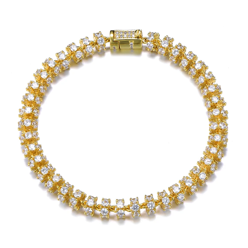 Gold Bracelet Hip Hop 6MM Set Bling AAA CZ Cubic Zirconia Iced Out Round Link Chain Necklace Bracelet For Men Women Rapper Jewelry 18''-24'' - Окраска металла: Gold Bracelet