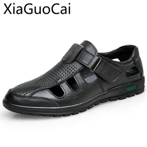 Сандалии мужские из мягкой натуральной кожи, босоножки на плоской подошве, обувь для отдыха и работы, лето, 2019