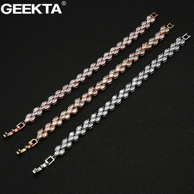 3 ряда изысканный ромб AAA кубический цирконий браслет Фианит циркон кристалл