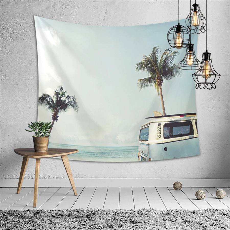 Приморский автобус природный пейзаж хиппи гобелен настенный подвесной морской