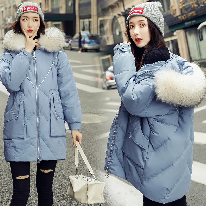 Куртки-пуховики для женщин коллекция 2019 года длинное утепленное Свободное