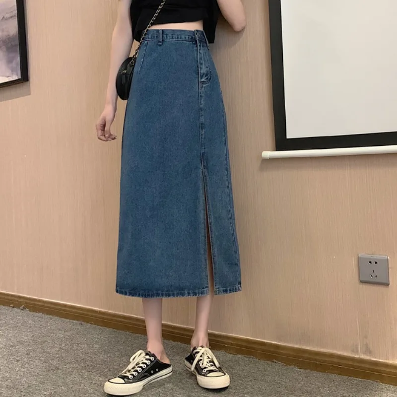 

Korean Style Loose All-Match Design Sense Niche Split Mid-Length Women's High Waist Slimming A- line Skirt Summer