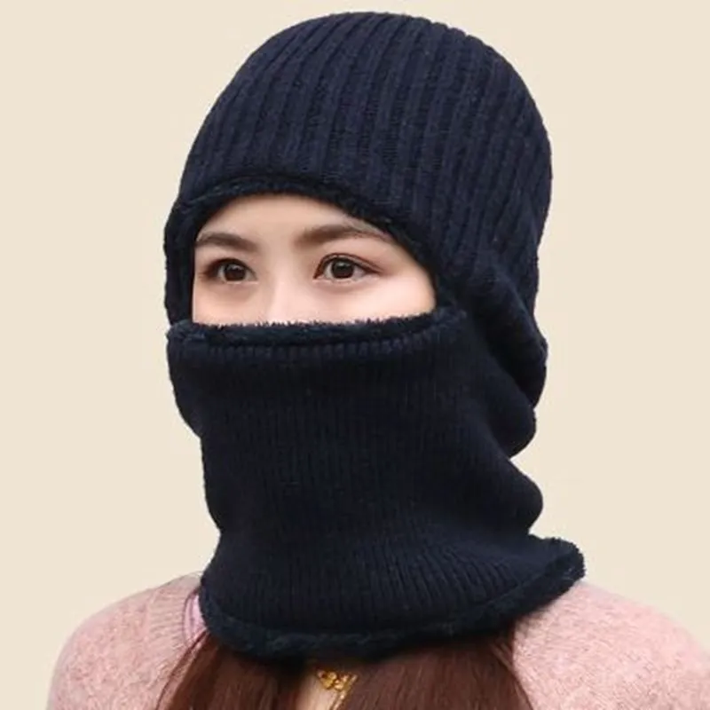 

Winter Beanie Hat+Face Mask Unisex Outdoor Cycling Thicken Warm Scarf Knitted Woolen Hat Ski Face Cold Protection Fleece Hood