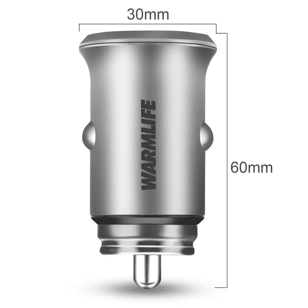 

Mini Dual USB Interface Vehicle Auto Car Charger LED Indicator Light Aluminum Charging Adapter Universal For Mobile Phone