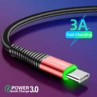 LUPWAY 3A со светодиодной подсветкой и USB, Type-C кабель для быстрой зарядки для Samsung Galaxy Xiaomi Huawei мобильный телефон зарядный кабель с разъемом типа C шнур