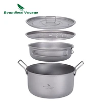boundless voyage multifunctional titanium steamer soup pot frying pan set with lid outdoor camping saucepan mess kit ti2057c