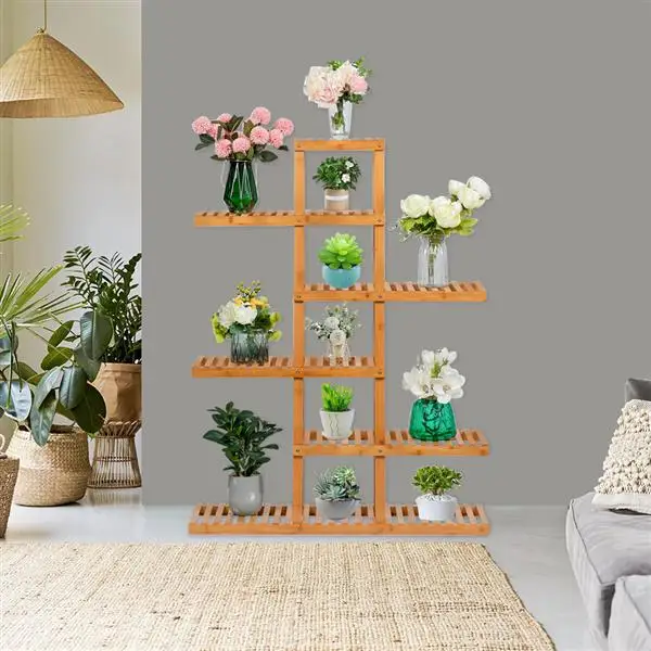 

6 Floors 12 Seats Bamboo Plant Frame Multi-Storey Balcony Bamboo Frame Flower Frame Indoor Office Balcony Garden Decoration