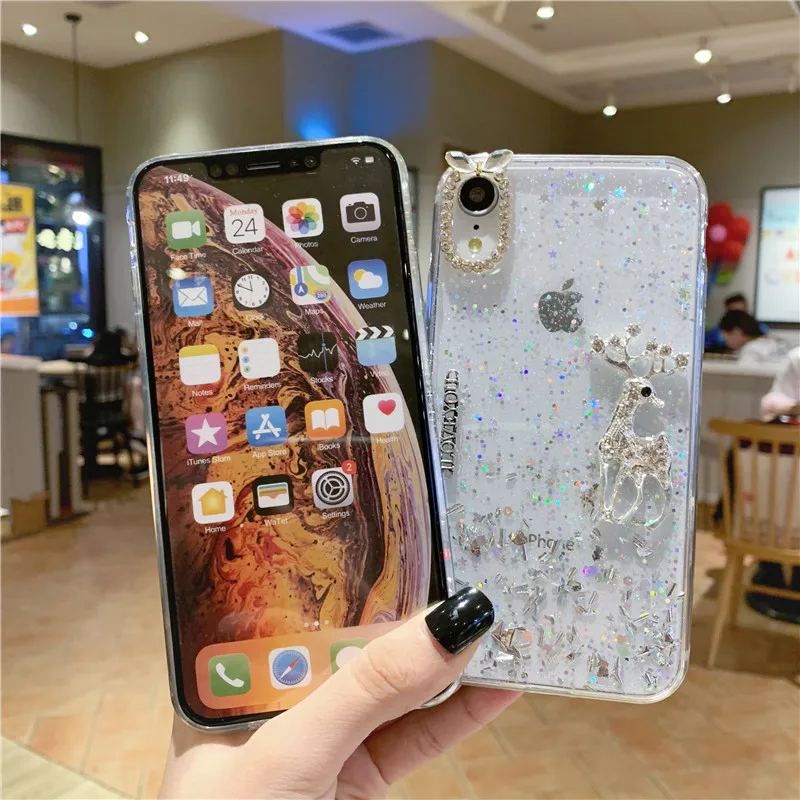 3D Блестящий чехол для телефона с изображением рождественской елки лося мягкий