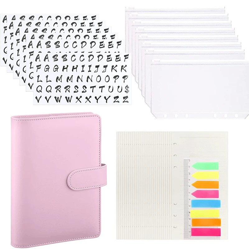 

A6 Binder Cover 6-Ring Budget Planner With A6 Binder Pockets Refill Paper Letter Stickers For Money Saving Organizer