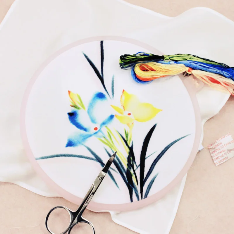 DIY Chinese Silk Suzhou Embroidery Kit with Hoop Flower Printed Pattern Needlework Handkerchief Handmade Sewing Art Craft | Дом и сад