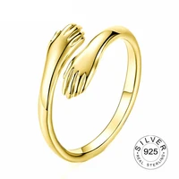 trendy resizable 925 sterling silver gold ring fine jewelry opened loop popular antique rings hands hug shaped for women gift