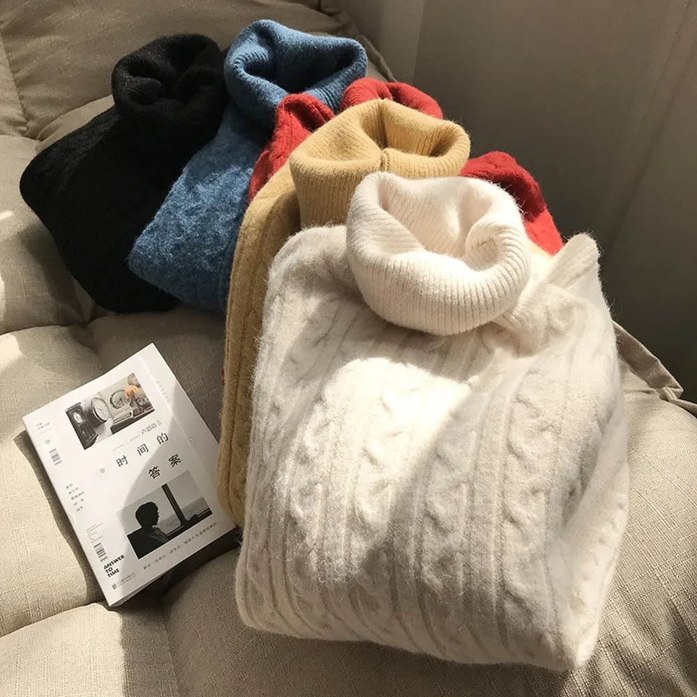 Женский свитер с высокой горловиной зима 2019 новые корейские вязанные свободные и