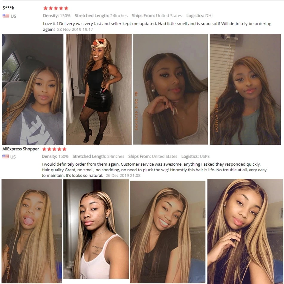 

30 Inch Highlight Lace Front Human Hair Wigs Peruvian Straight Lace Frontal Wig Pre Plucked Remy 4X4 Lace Closure Wig For Women