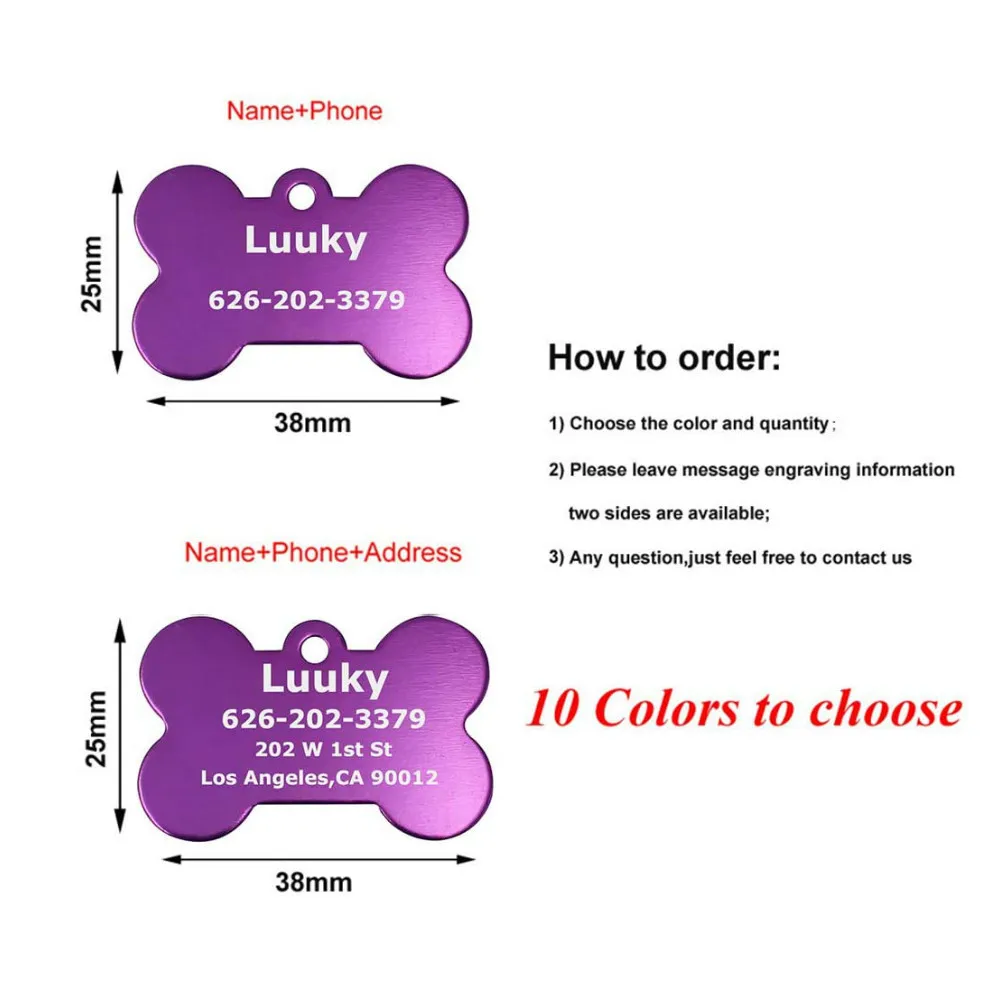 

Customized Pet ID Tag Engraved Pet ID Name Number for Cat Puppy Dog Personalized Collar Pendant Bone Pet Accessories