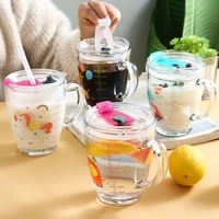 children cartoon straw glass cup home baby milk cup drink breakfast milk cup microwave measuring cup vasos kitchen accessories