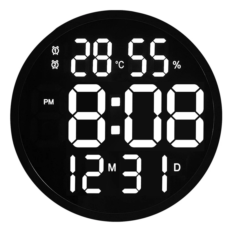 

12Inch Led Mute Digital Temperature&Humidity Clock,Electronic Clock for Living Room Decoration