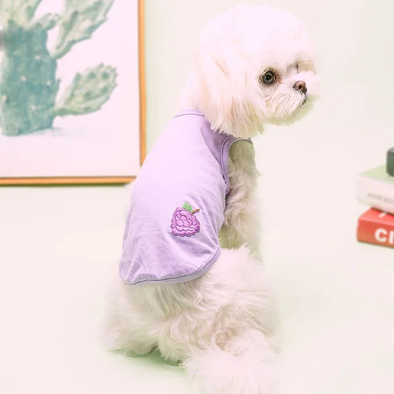 

Летняя жилетка для собак, одежда для маленьких и средних собак, футболки с мультяшным принтом фруктов для щенков, дышащая одежда