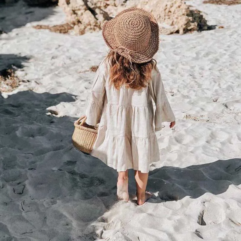 Женское льняное платье MILANCEL с расклешенным рукавом летнее для девочек 2020 |