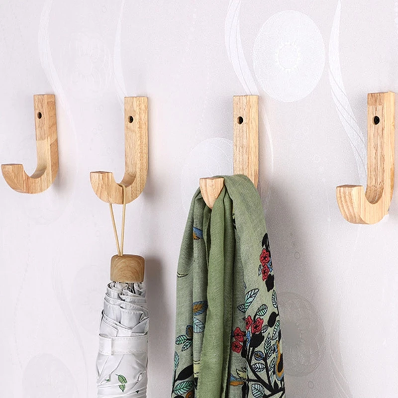 

4Pcs Solid Wood Coat Hook, Load-Bearing 10 Kgs, Simple Modern Wall Hanging Hook Wooden Hanger Home Decorations