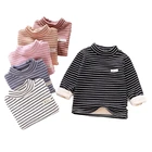 Осенне-зимняя детская одежда, футболки в полоску для мальчиков и девочек, детская флисовая футболка унисекс с подкладкой, пуловер