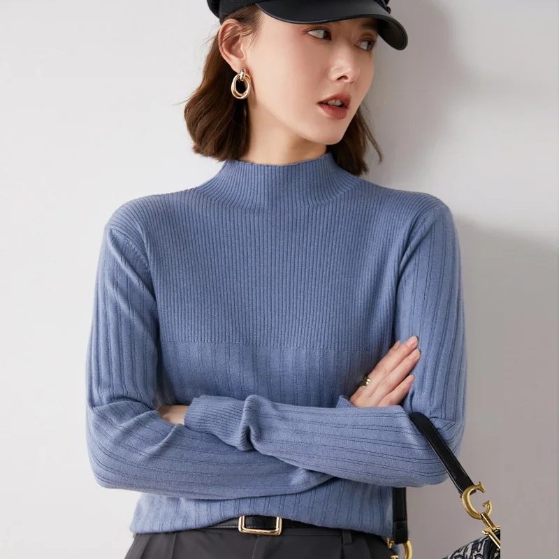 

Autumn and Winter Sweater Women 2021 Multi Colors Ladies Pullover Wool Sweater Half High Collar Loose Women Bottoming Sweater