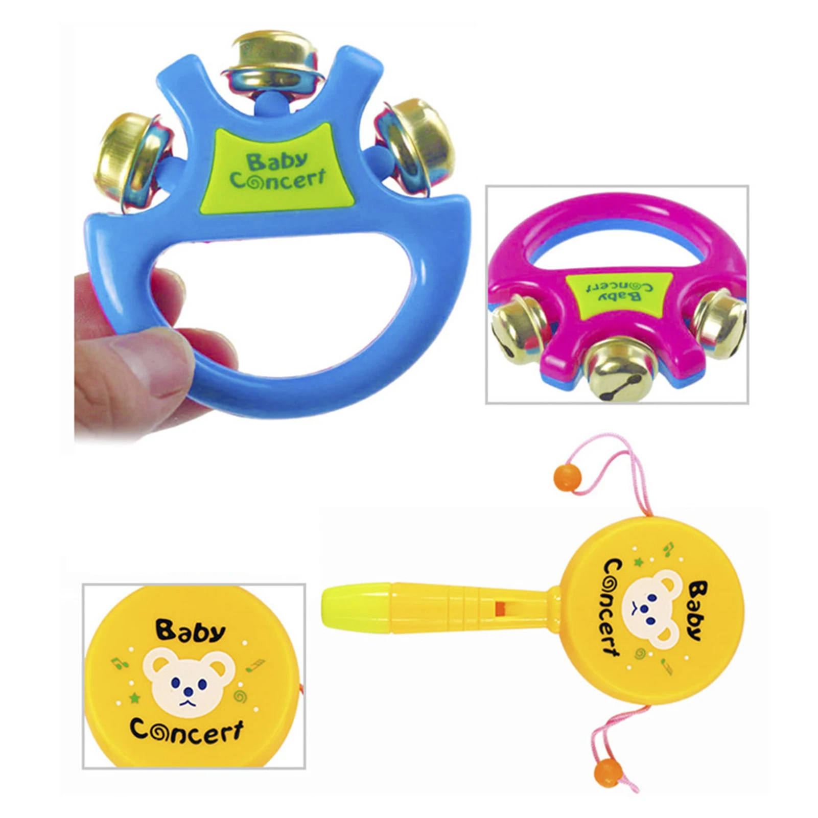 5 stücke musical spielzeug set roll trommel gitarre instruments band kit kinder früh pädagogisches spielzeug geschenk baby erfassen han