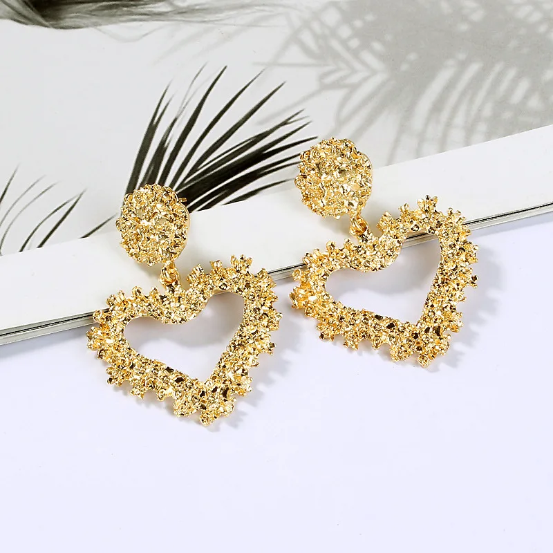 Большие серьги подвески FN в форме сердца с металлическим золотом для женщин