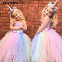 children girls tutu dress with headwear set rainbow unicorn christmas girl dress ball gown vestido kids dresses