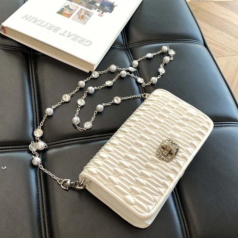 

Female Bag Summer Small Fragrant Wind Cross-body Bag Female Korean Pearl Chain Small Square Bag Design Sense Shoulder Bag