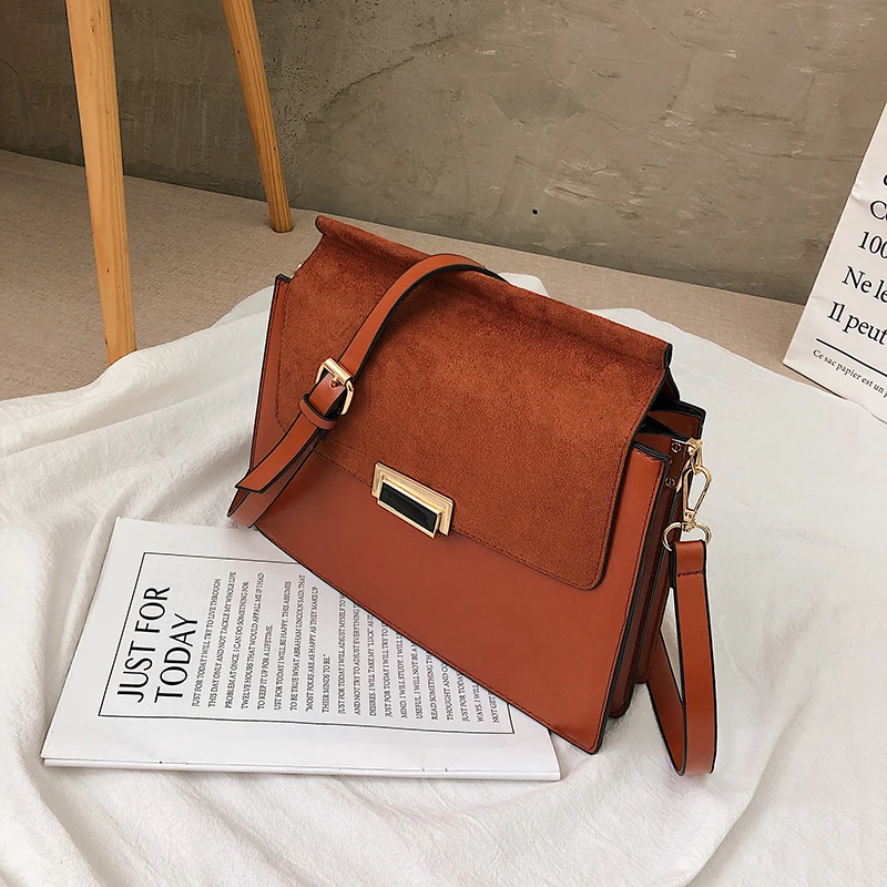 Yellow brown Винтажная модная женская сумка с откидным верхом Новая высококачественная матовая женская дизайнерская сумка из искусственной кожи с замком большая сумка через плечо - Цвет: Yellow brown
