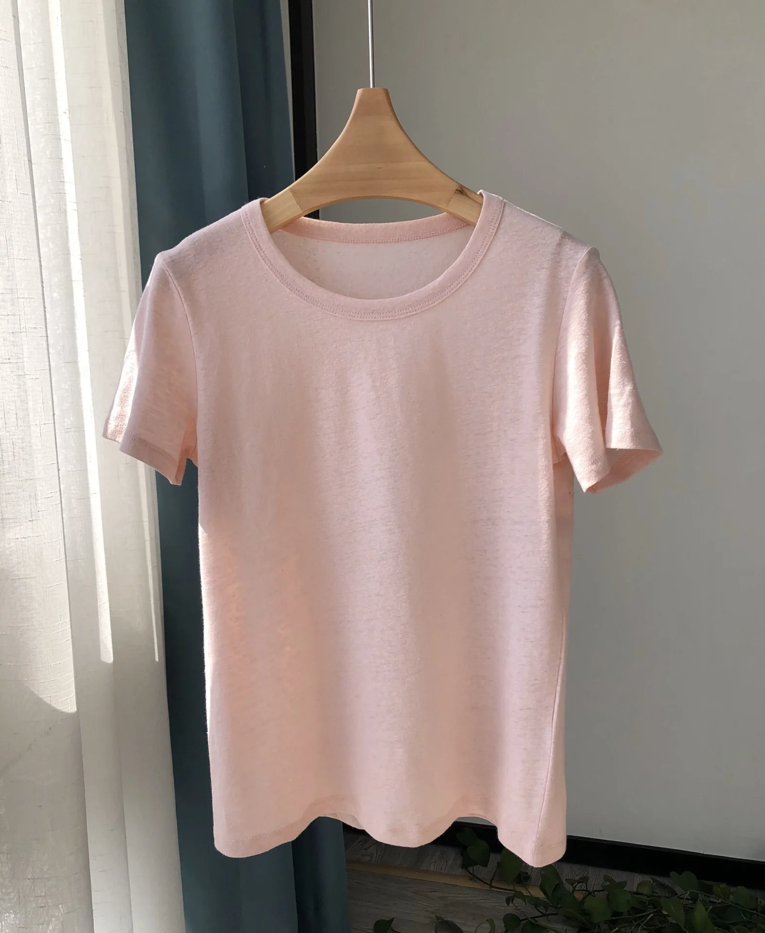 

Linen Material Leisure Sunshine Versatile Short Sleeve Women's Round Neck T-shirt