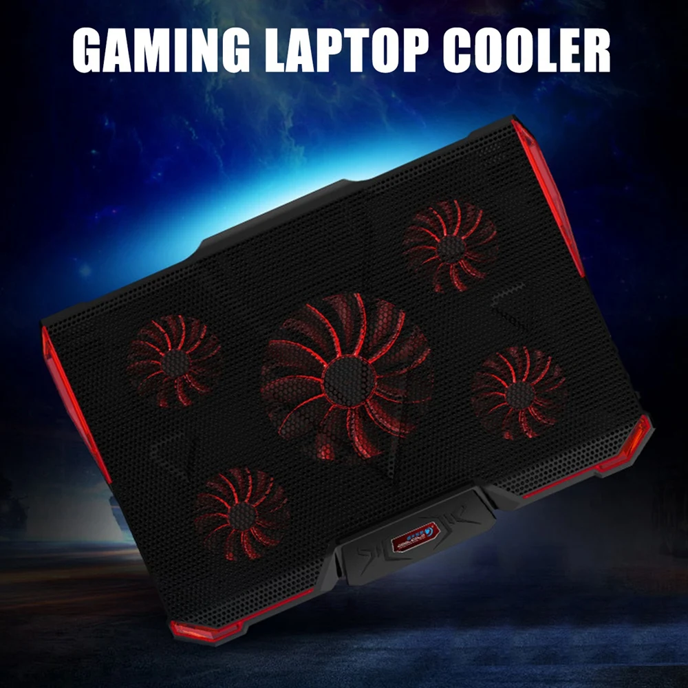 

COOLCOLD Gaming Laptop Cooler Notebook Cooling Pad 6 Silent Red/Blue LED Fans Powerful Air Flow Portable Adjustable Laptop Stand