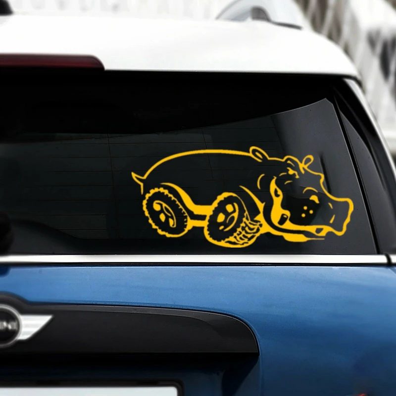

JuYou Funny Stickers Exterior Accessories Hippo on Wheels Die-cut Vinyl Decal Car Sticker Decors on Car Body Bumper Rear Window