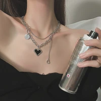 cool fashion black mosaic heart pendant chain necklace hiphop gothic punk stainless steel choker necklace fashion jewelry gift