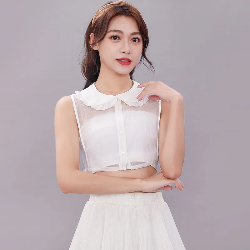 Linbaiway 2021 белые блузки рубашка ложный воротник винтажный женский съемный половина