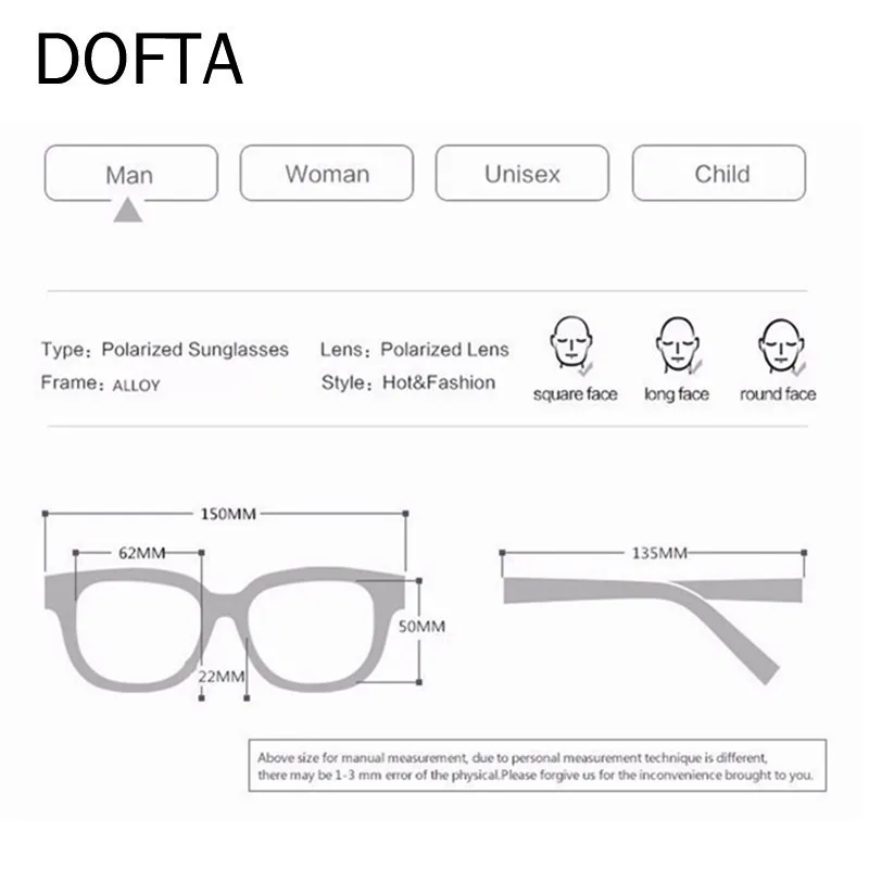 Dofta пилот Для мужчин солнцезащитные очки поляризованные мужские УФ 400 для