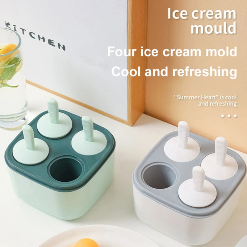 

Home Ice Cream Mold DIY 4-hole Ice Mold Children Dessert Popsicle Mold Box Bar Tool Kitchen Accessories Cocina Dropshipping