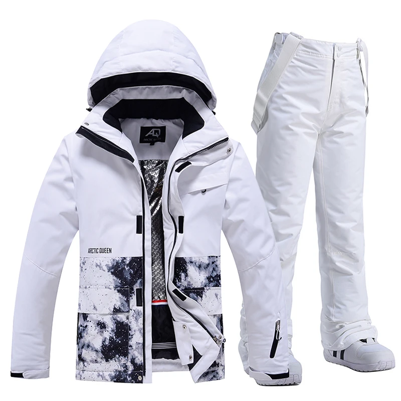 Fashion Colors Man's or Women's Ice Snow Suit Sets Snowboarding Clothing Ski Costumes Waterproof Winter Wear Jackets Strap Pants