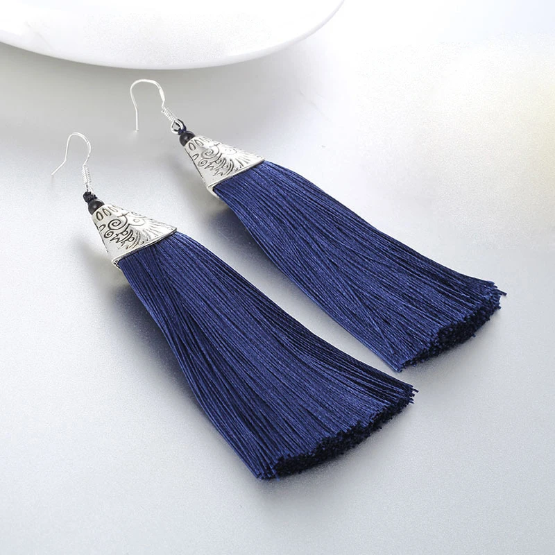 

Women Hot Bohemian Tassel Long Drop Cotton Silk Fabric Fringe Earring Ethnic Boho Big Dangle Female Fashion Jewelry Party Gifts