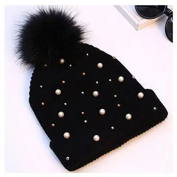 black Модная теплая зимняя шапка для женщин, одноцветная вязаная шапка Skullie, женские шапочки с помпоном, шапки с помпонами, женская уличная шапка - Цвет: black