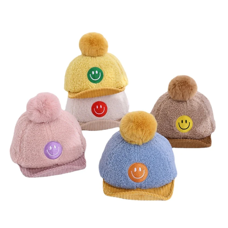 

Autumn Children Baseball Hat Fashion Pompom Ball Winter Baseball Cap Smile Cap for Girls Kids Hat for Boys Warm Toddler Sun Hat