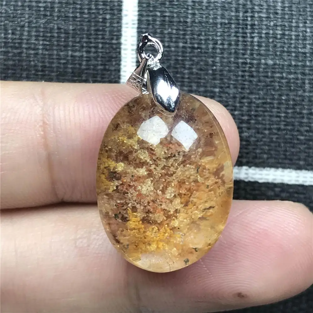 

Top Natural Phantom Quartz Pendant For Women Lady Men Beauty Gift Crystal Silver 22x16x11mm Water Drop Clear Beads Jewelry AAAAA